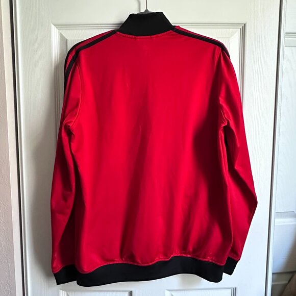 Adidas Athletic Track Jacket Boy’s XL 18 Full Zip Red Black 3 Stripes Mock Neck - Picture 2 of 10